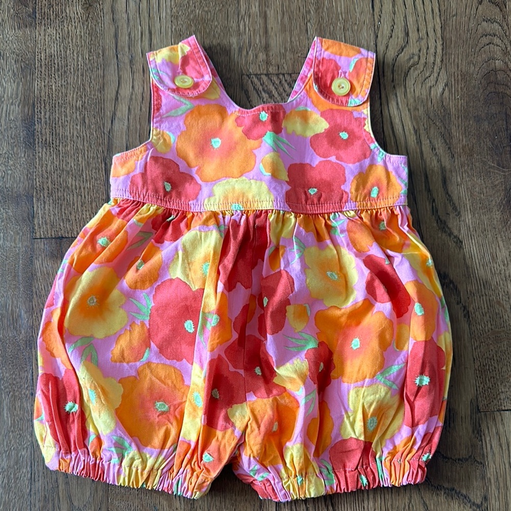 Vintage Floral Baby Romper in Pink and Orange